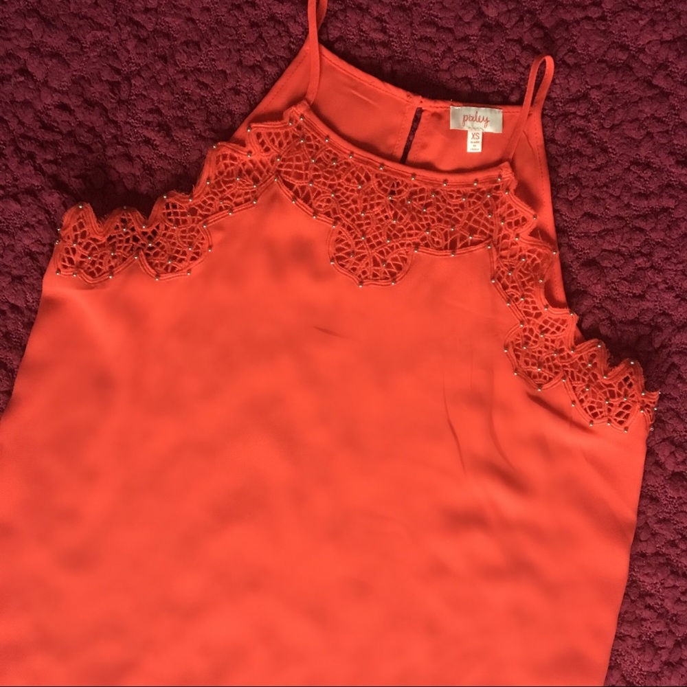 Red Beaded Halter Neck Tank Blouse
